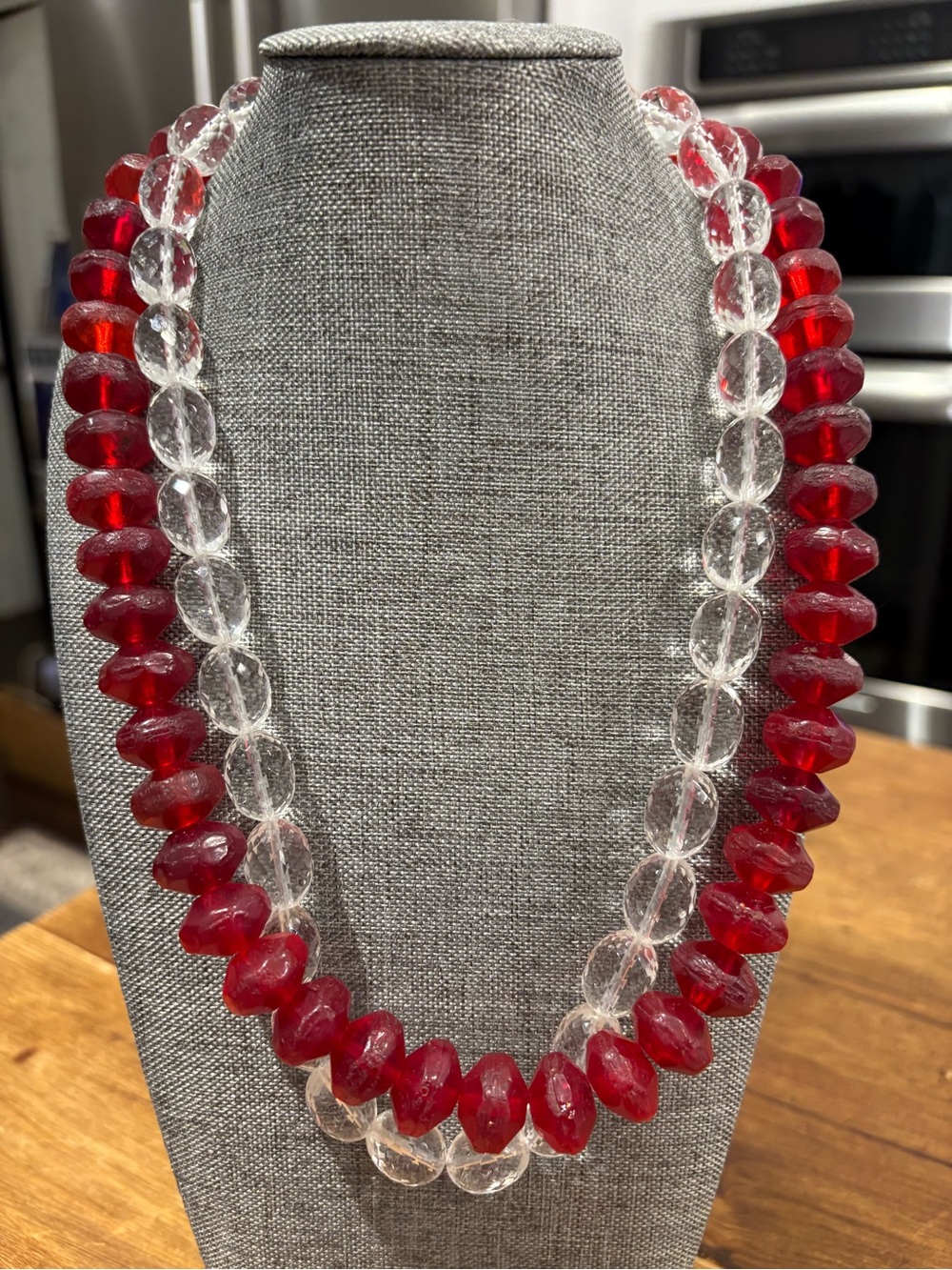 Retired Silpada Multi-Stand Red &Clear Glass Bead Necklace